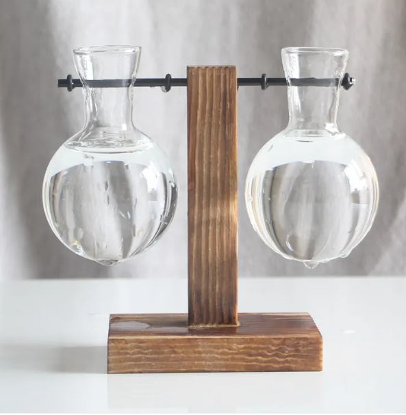 Wooden Frame Glass Bud Vase