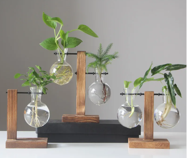 Wooden Frame Glass Bud Vase